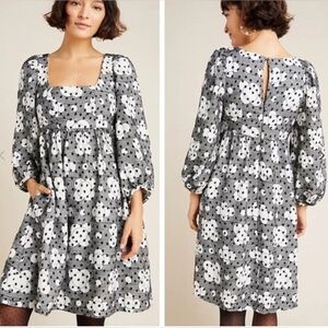 Anthropologie black and white Floral Long Sleeve Dress NWT size 10